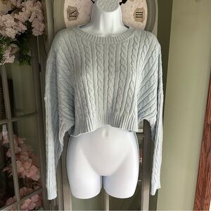 Women’s ALTAR’D STATE Baby Blue Cable Knit Sweater Cropped Top Super Soft Sz M